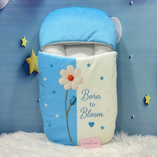 Born to Bloom Theme Premium Velvet Baby Carry Nest – Blue