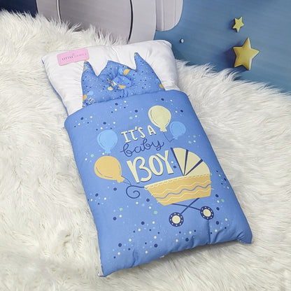 "It's a Baby Boy" Newborn Baby Carry Nest - Soft Poly Cotton | Dusky Blue