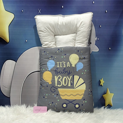 "It's a Baby Boy" Newborn Baby Carry Nest - Soft Poly Cotton | Charcoal Grey