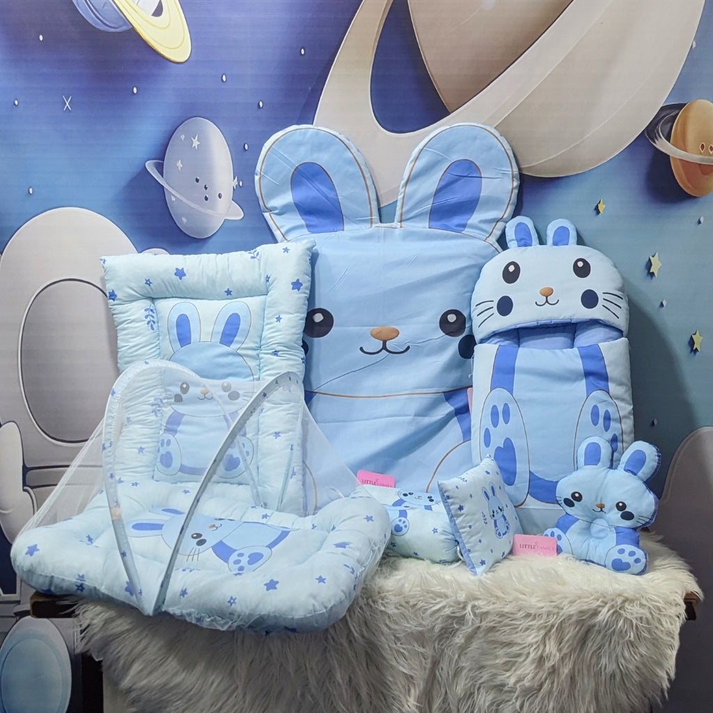 Premium 8-Piece Bunny Baby Bedding Set - Blue