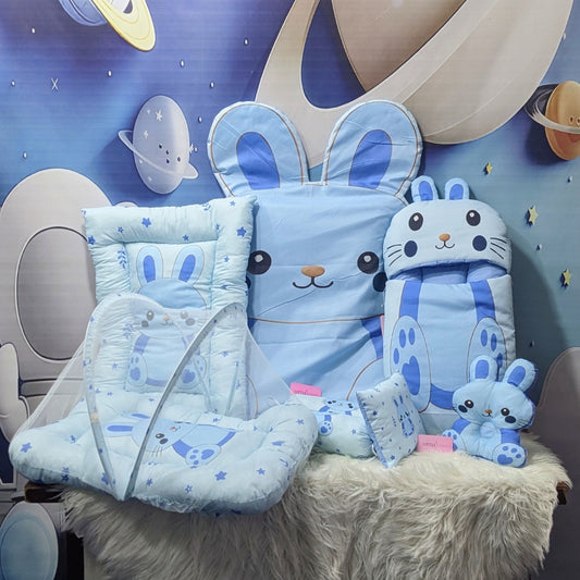 Premium 8-Piece Bunny Baby Bedding Set - Blue