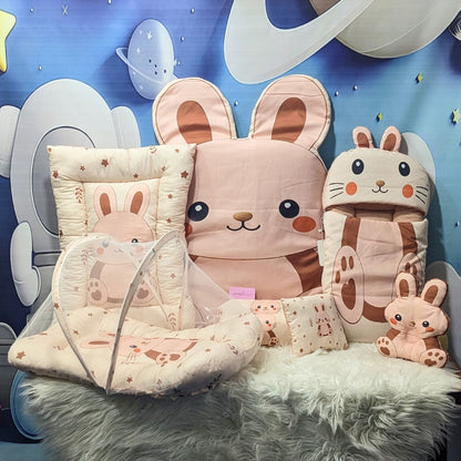 Premium 8-Piece Bunny Baby Bedding Set - Brown