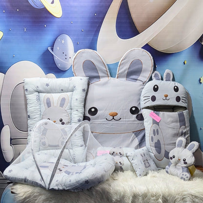 Premium 8-Piece Bunny Baby Bedding Set - Grey