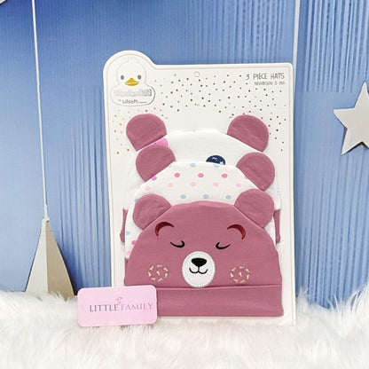 Newborn Baby Cotton Caps – Pack of 3 | Bear