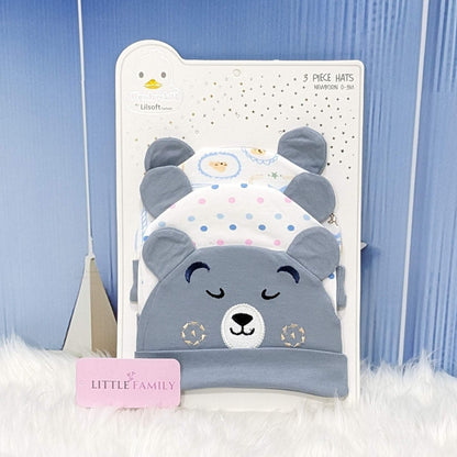 Newborn Baby Cotton Caps – Pack of 3 | Bear