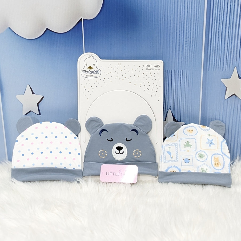 Newborn Baby Cotton Caps – Pack of 3 | Bear