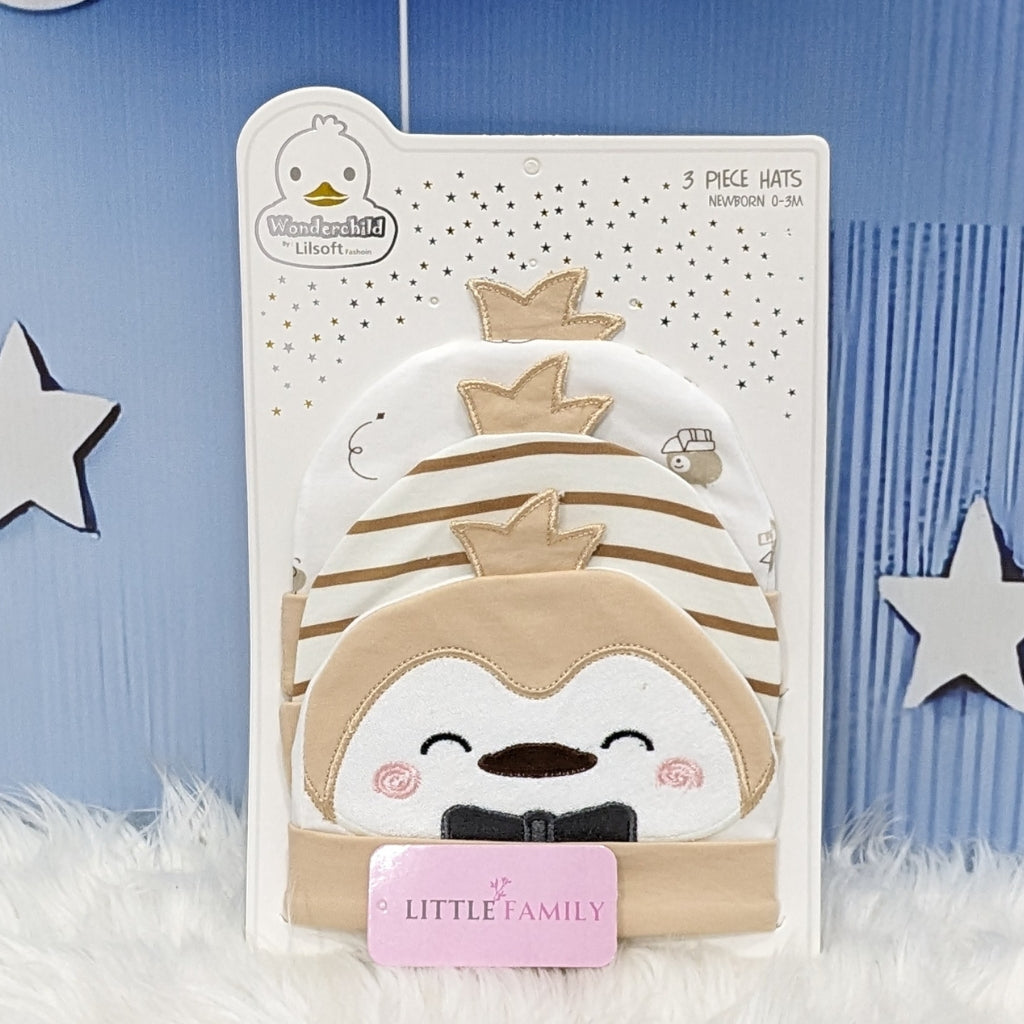 Newborn Baby Cotton Caps – Pack of 3 | Penguin