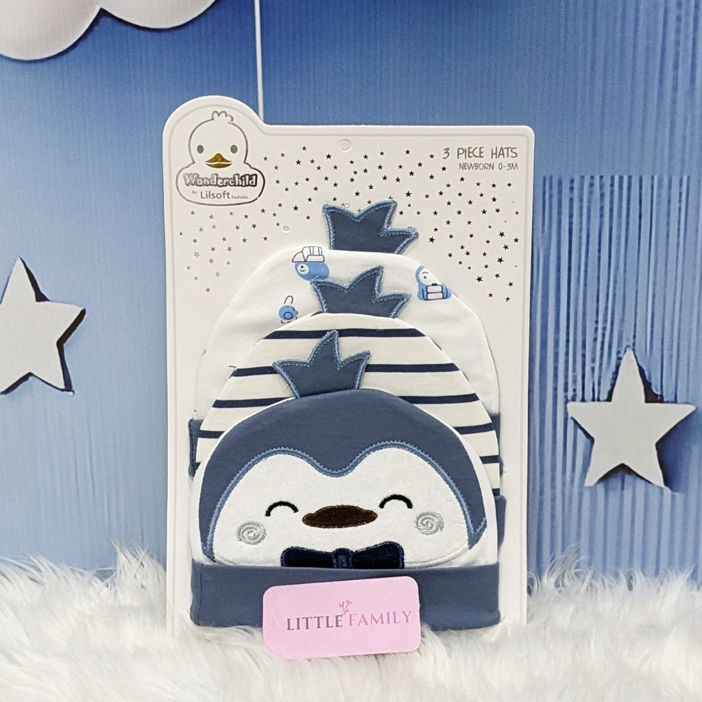 Newborn Baby Cotton Caps – Pack of 3 | Penguin