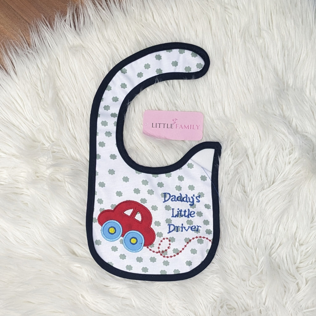 Premium Cotton Baby Bib – “Daddy’s Little Driver” Embroidered Design