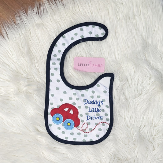 Premium Cotton Baby Bib – “Daddy’s Little Driver” Embroidered Design