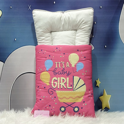 "It's a Baby Girl" Newborn Baby Carry Nest - Soft Poly Cotton | Shocking Pink