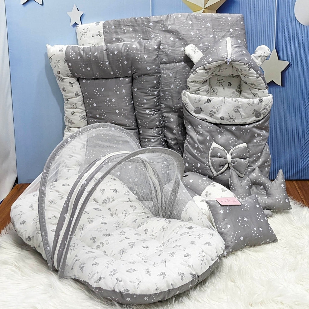 Starry Dreams Baby Bedding Set - 8 Pieces (Charcoal Grey) | Large
