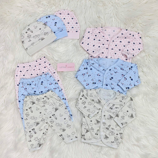 “Pink Dotted Heart” Print – 3-Piece Baby Suit Set