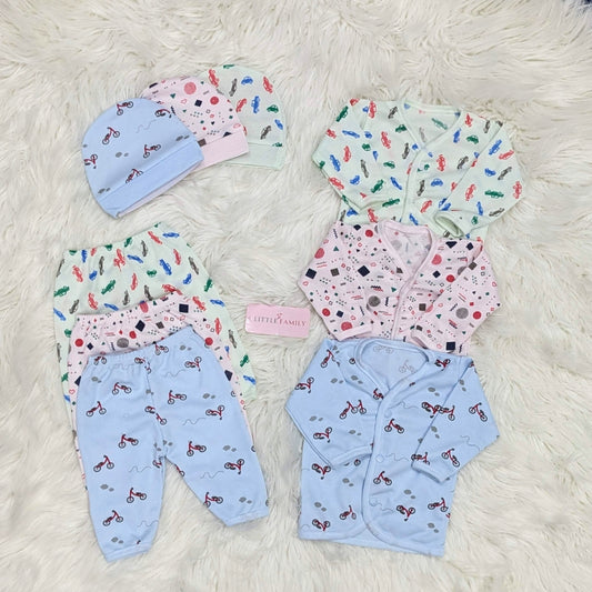 “Blue Cycle” Print – 3-Piece Baby Suit Set