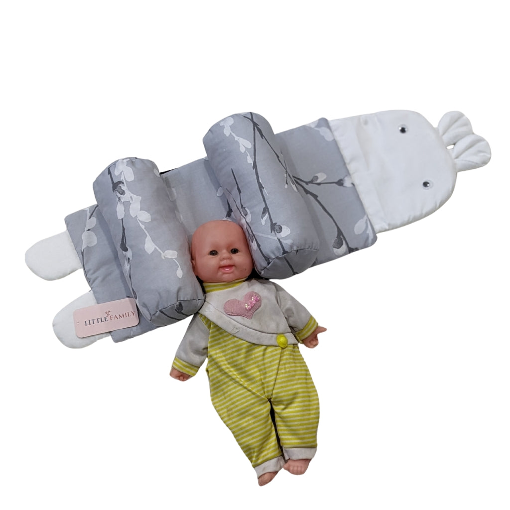 Elegant Grey Floral Baby Head Shaping Pillow – Ergonomic Support
