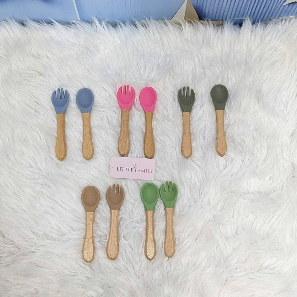 Silicone & Wooden Spoon and Fork Set