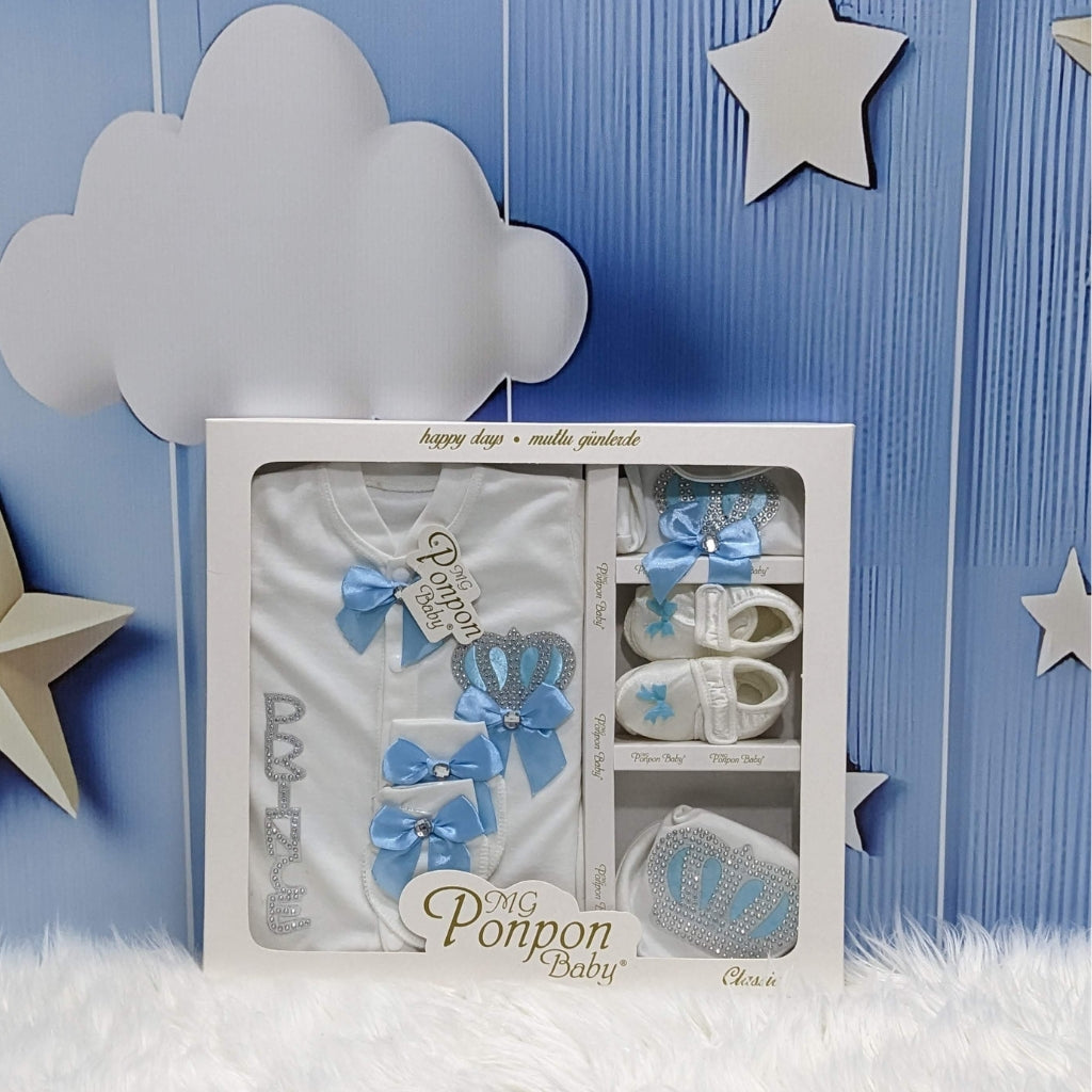 Turkish Newborn Gift Set – Sky Blue (5-Piece “Little Prince” Edition)