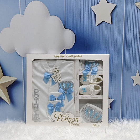 Turkish Newborn Gift Set – Sky Blue (5-Piece “Little Prince” Edition)