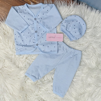 Newborn 3-Piece Cotton Outfit - Blue Heat