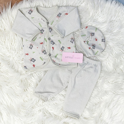 Newborn 3-Piece Cotton Outfit - Grey Bear