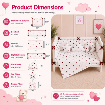 Premium Baby Cot Bedding Set - Sweet Hearts