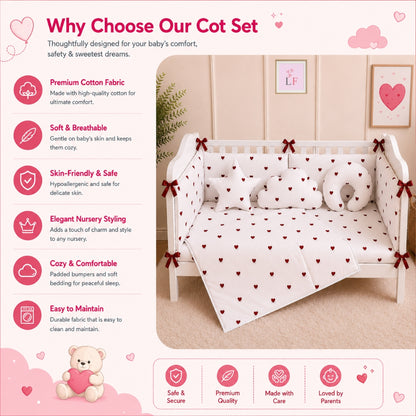 Premium Baby Cot Bedding Set - Sweet Hearts