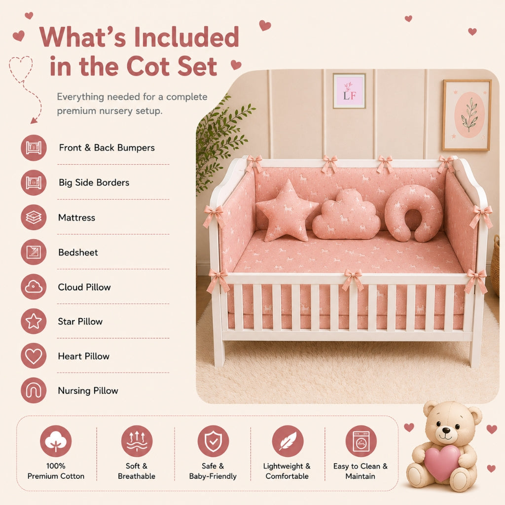 Premium Baby Cot Bedding Set - Unicorn
