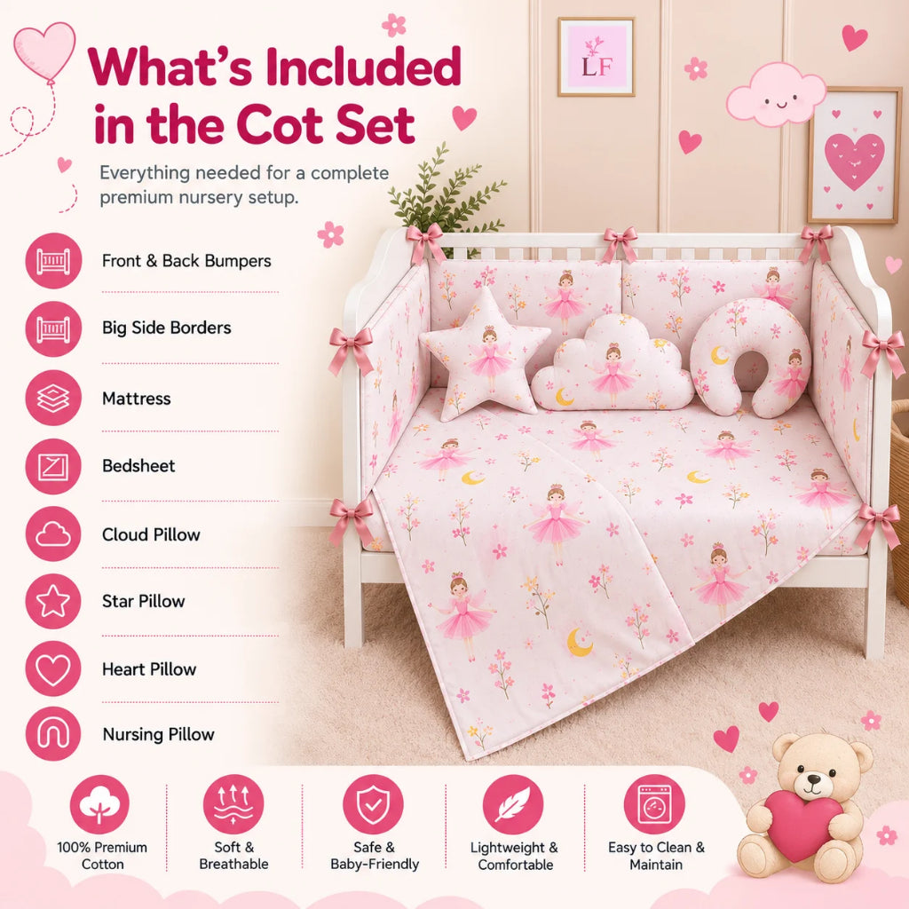 Premium Baby Cot Bedding Set - Princess Fairy