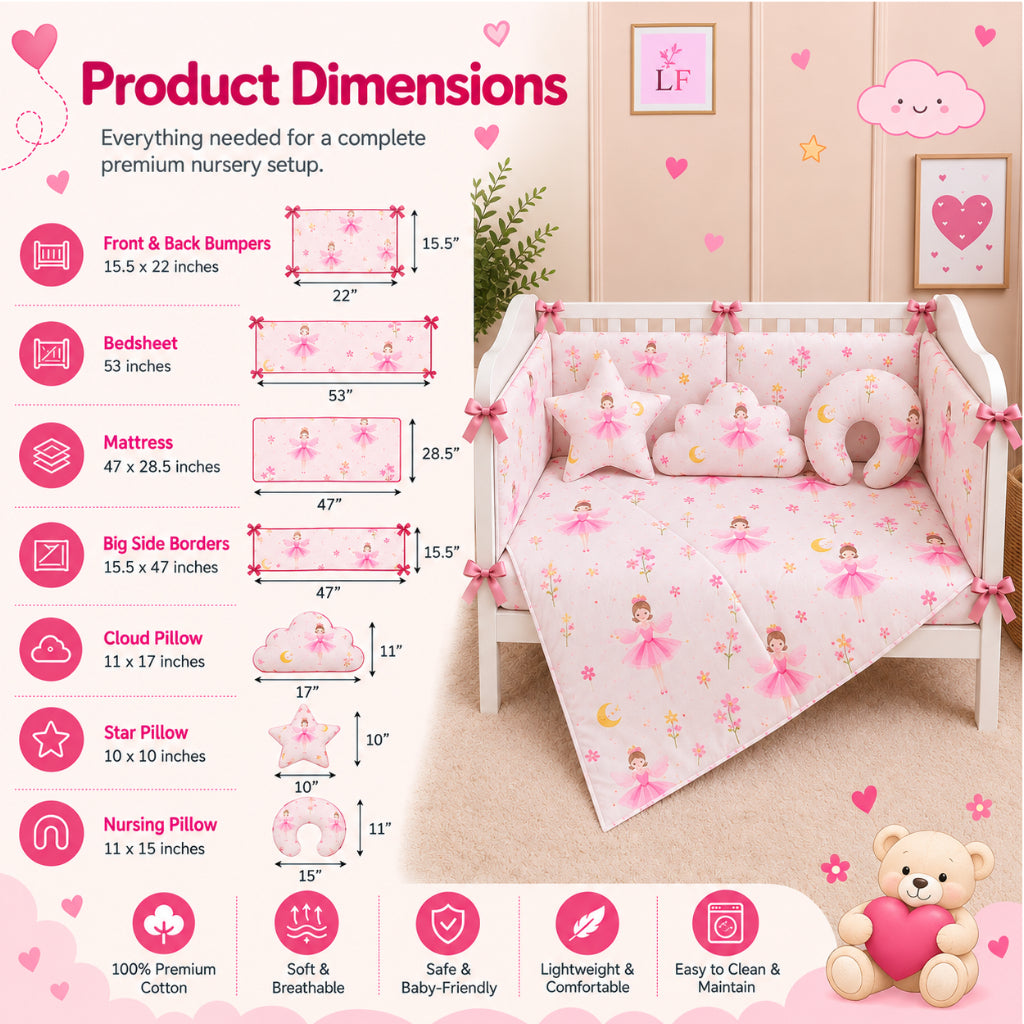 Premium Baby Cot Bedding Set - Princess Fairy