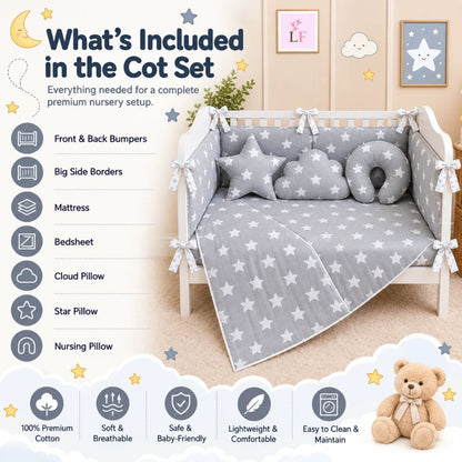 Premium Baby Cot Bedding Set - Grey Star