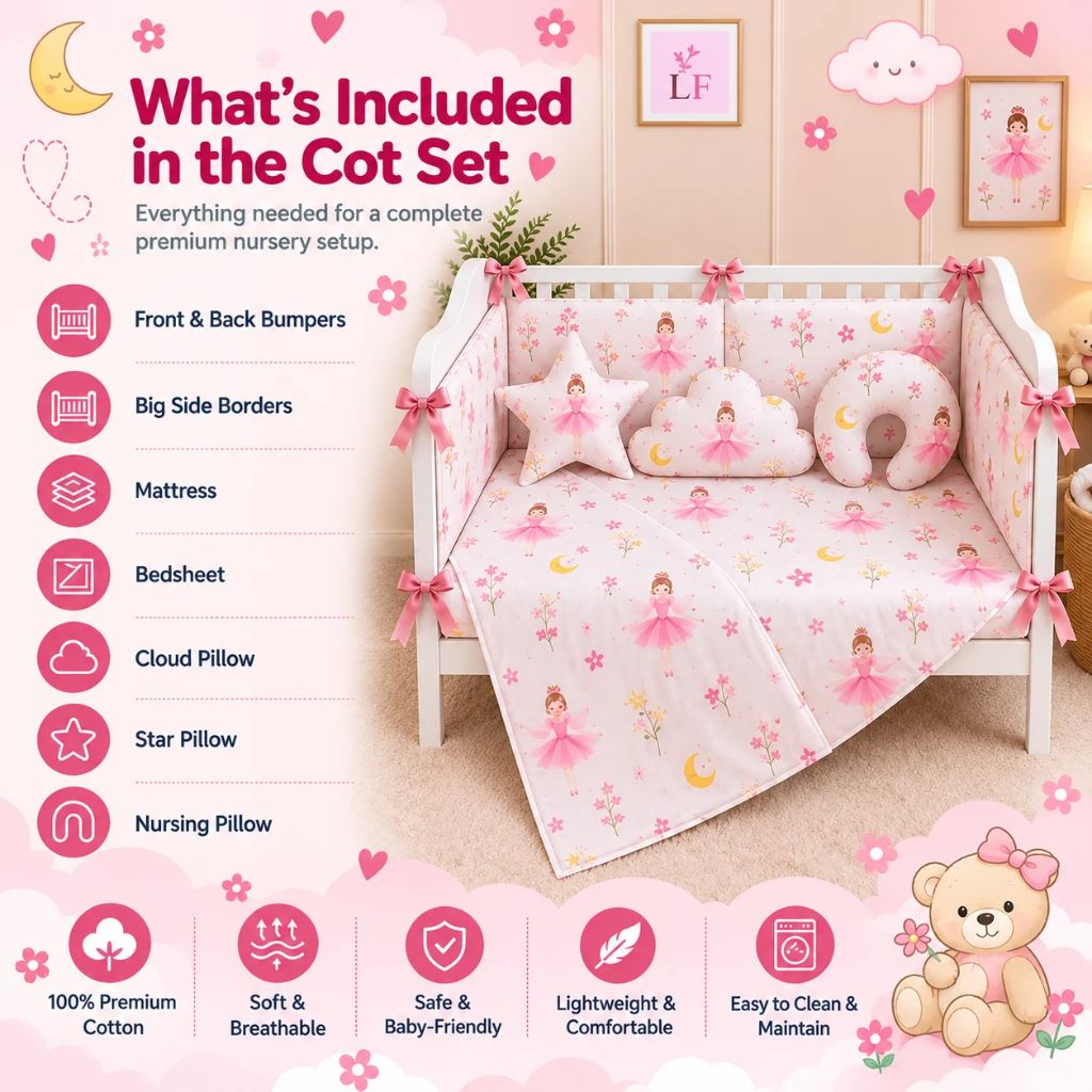 Premium Baby Cot Bedding Set - Princess Fairy