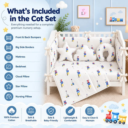 Premium Baby Cot Bedding Set - Little Train