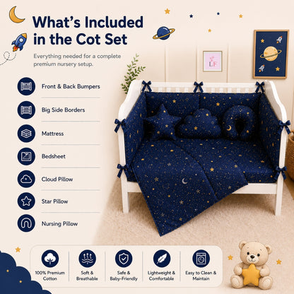 Premium Baby Cot Bedding Set - Midnight Stars