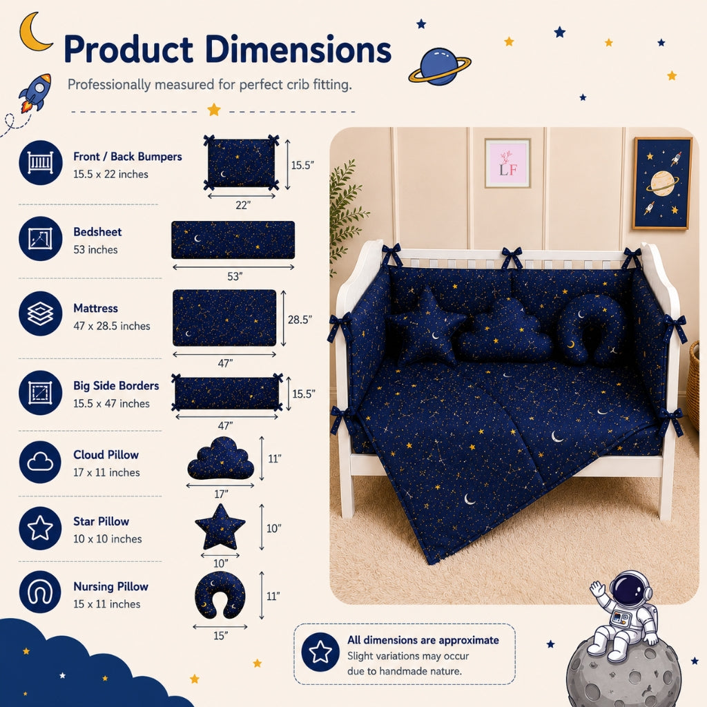 Premium Baby Cot Bedding Set - Midnight Stars