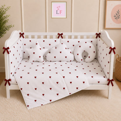 Premium Baby Cot Bedding Set - Sweet Hearts