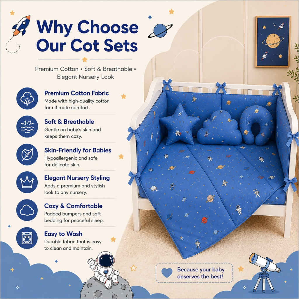 Premium Baby Cot Bedding Set - Space