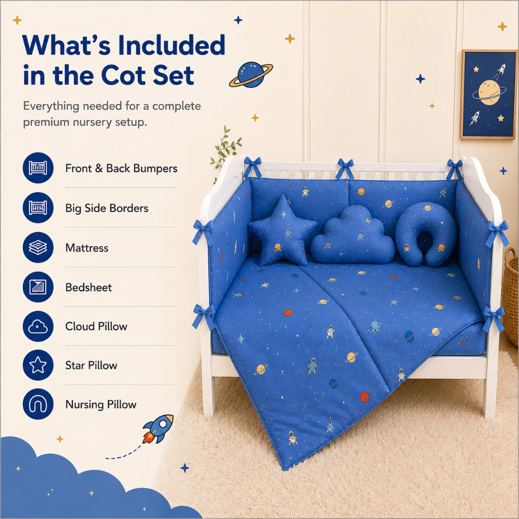 Premium Baby Cot Bedding Set - Space