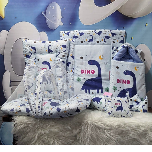 Dino Theme Baby 8 PC'S Bedding Set - (Blue) | Large