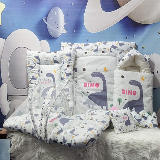 Dino Theme Baby 8 PC'S Bedding Set - (Grey) | Large