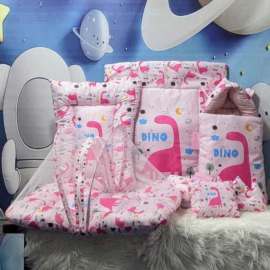 Dino Theme Baby 8 PC'S Bedding Set - (Pink) | Large