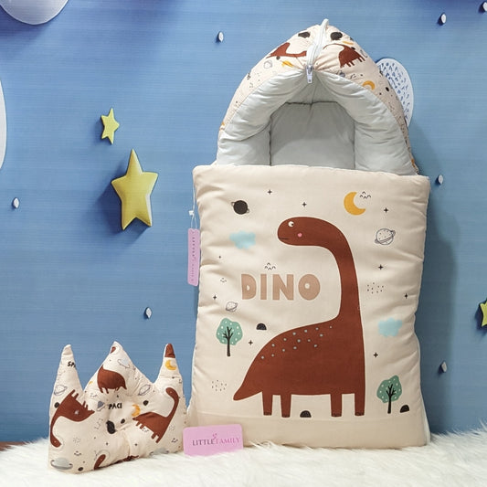 Dino Theme Newborn Baby Carry Nest - Soft Poly Cotton | Brown