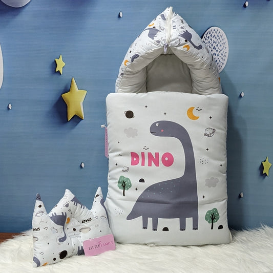 Dino Theme Newborn Baby Carry Nest - Soft Poly Cotton | Grey