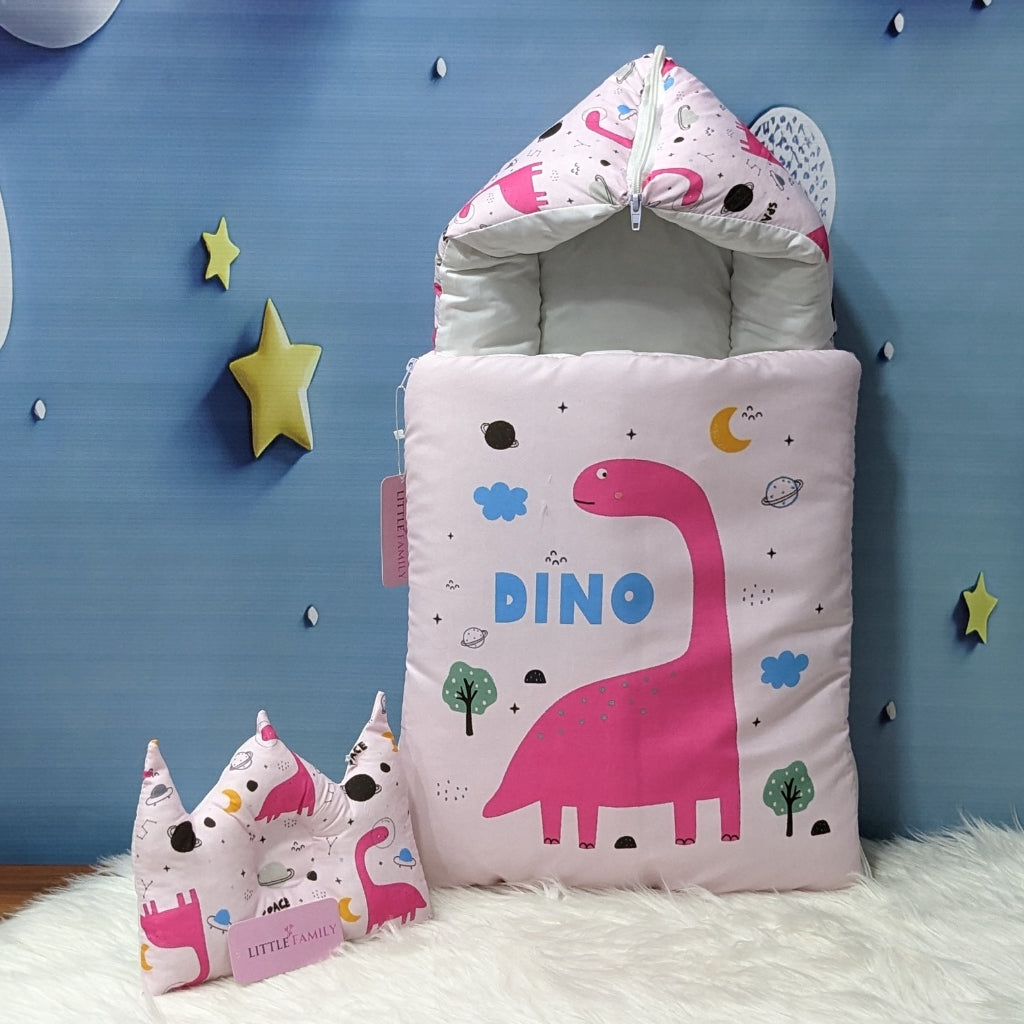 Dino Theme Newborn Baby Carry Nest - Soft Poly Cotton | Pink