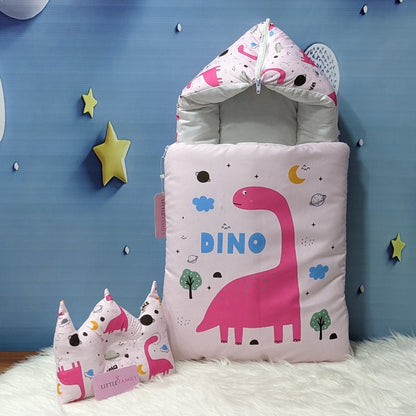 Dino Theme Newborn Baby Carry Nest - Soft Poly Cotton | Pink