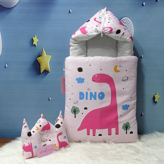 Dino Theme Newborn Baby Carry Nest - Soft Poly Cotton | Pink