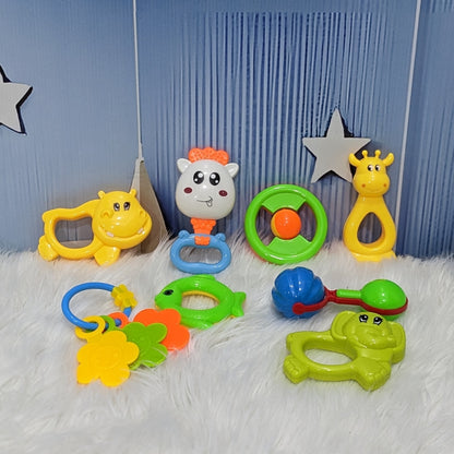 2-in-1 Baby Rattle Toy Set with Feeding Bottle Storage & Money Bank