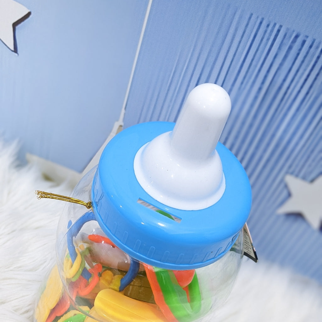 2-in-1 Baby Rattle Toy Set with Feeding Bottle Storage & Money Bank