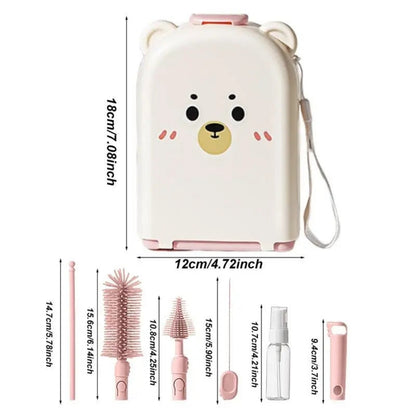 Baby Feeding Bottle Cleaner Brush Set | Multi-Purpose Bottle & Nipple Cleaning Kit with Drying Stand