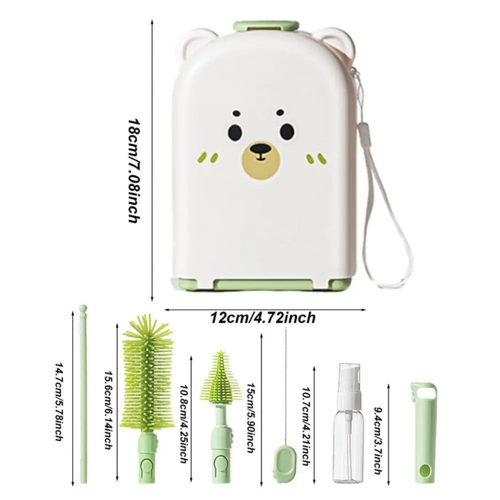 Baby Feeding Bottle Cleaner Brush Set | Multi-Purpose Bottle & Nipple Cleaning Kit with Drying Stand