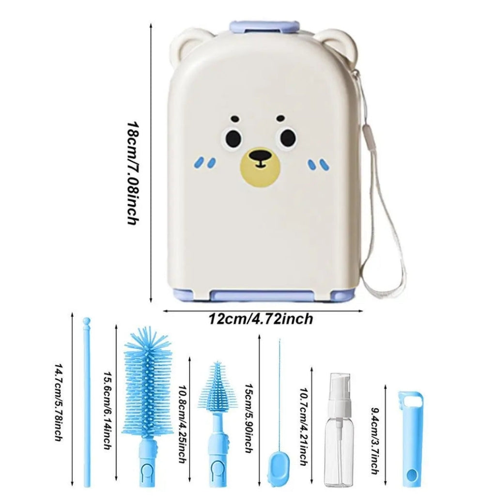 Baby Feeding Bottle Cleaner Brush Set | Multi-Purpose Bottle & Nipple Cleaning Kit with Drying Stand